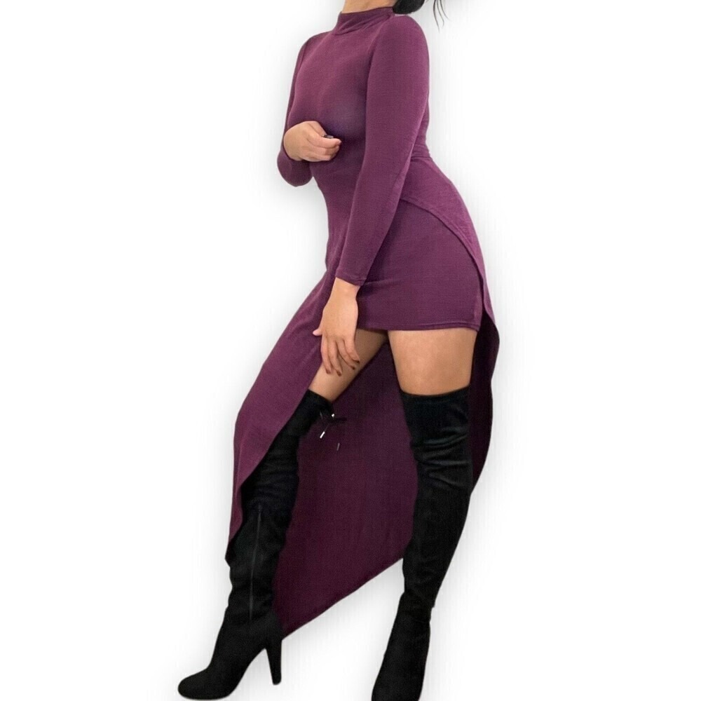 Angel Biba Women's Asymmetrical Hem Design‎ Long Sleeve Stretch Dress Size 6